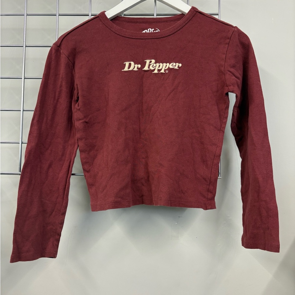 Dr Pepper Women's Long Sleeve Logo Tee in Burgundy